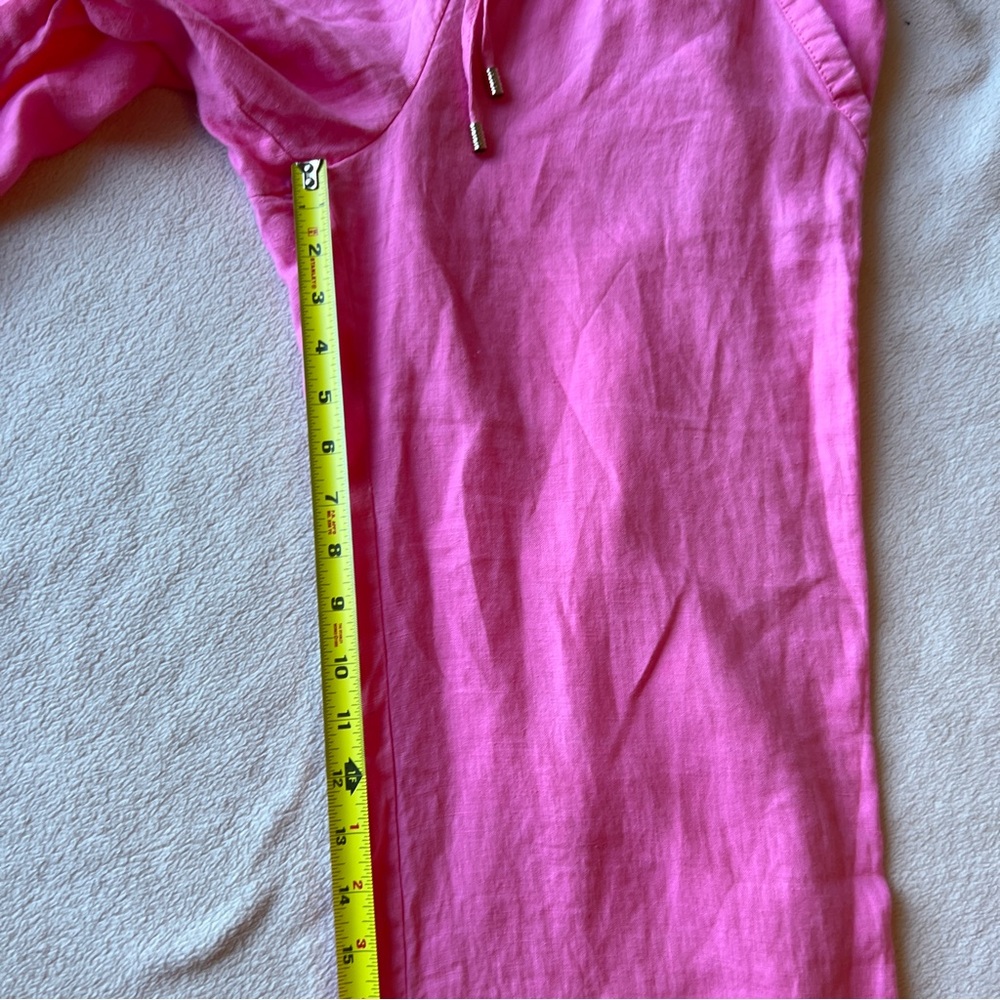 Lilly Pulitzer Linen Wide Leg Pants Crop Size M Pink Drawstring Coastal Pull On - Picture 15 of 16